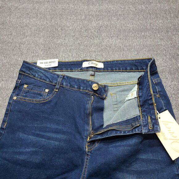 Olevey Jeans Womens 15 Blue‎ Low Rise Bootcut Stretch Flare Raw Hem Y2K Style - Picture 4 of 10